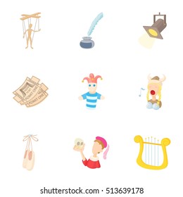 Theatre icons set. Cartoon illustration of 9 theatre vector icons for web