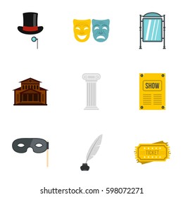 Theatre icons set. Flat illustration of 9 theatre vector icons for web