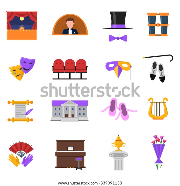 Theatre Icons Set Stage Performance Symbols Stock Vector (Royalty Free ...