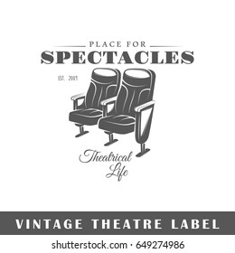 Theatre label isolated on white background. Design element. Template for logo, signage, branding design. Vector illustration