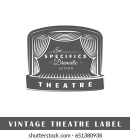 Theatre label isolated on white background. Design element. Template for logo, signage, branding design. Vector illustration