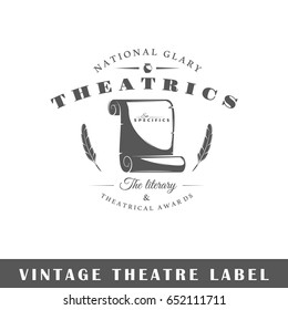 Theatre label isolated on white background. Design element. Template for logo, signage, branding design. Vector illustration