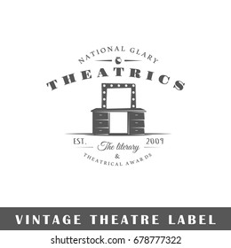 Theatre label isolated on white background. Design element. Template for logo, signage, branding design. Vector illustration