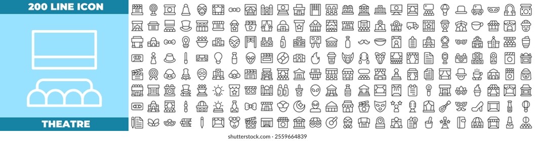 Theatre Line Editable Icons set. Vector illustration in modern thin line style of theatre icons: cinema, ticket, movie, etc