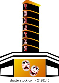 theatre marquee with drama masks illustration