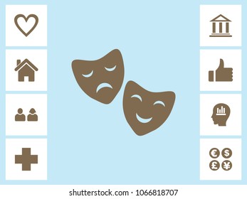 Theatre Mask Icon With Bonus Icons. Eps-10.