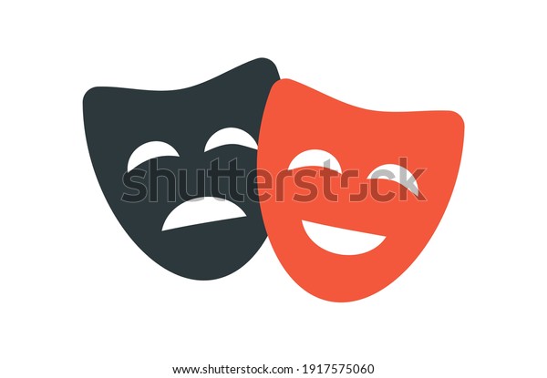 Theatre mask icon silhouette. Theatre drama\
comedy vector icon, actor acting\
logo