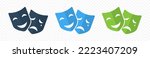 Theatre mask icon. Theatrical mask icon set. Masquerade vector icons. Mask icon. Comedy and tragedy theatrical masks icons. Comic and tragic mask. Vector