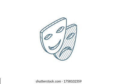 Theatre mask isometric icon. 3d vector illustration. Isolated line art technical drawing. Editable stroke