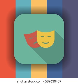theatre masks flat icon with long shadow, vector illustration