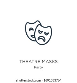 Icono de máscaras de teatro. Icono de contorno de máscaras lineales finas aisladas en fondo blanco de la colección de fiestas. Signo vectorial de línea, símbolo para web y móvil