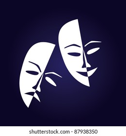 Theatre masks lucky sad on a dark background- illustration