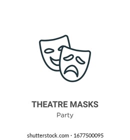 Theatre masks outline vector icon. Thin line black theatre masks icon, flat vector simple element illustration from editable party concept isolated stroke on white background