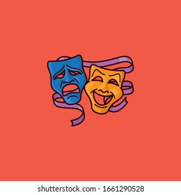 Theatre Masks for tragedy and comedy. Vector illustration for Theater Day on March 27. Tragedy and comedy mask symbols.