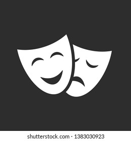 Theatre Masks Vector Icon Isolated On Black Background