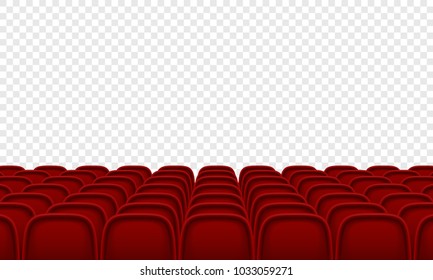Theatre or movie citema seat hall. Vector red seat chair in conference auditorium room. Row cinema seat illustration