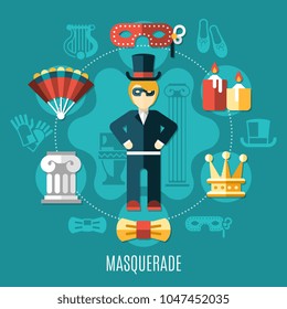 Theatre multicolored composition with isolated colored icon set on the mascaraed theme vector illustration