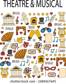 theatre and musical pattern, printable wall art, theatre vector illustration, musical icon sketch doodle