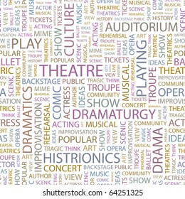 THEATRE. Seamless vector background. Illustration with different association terms.