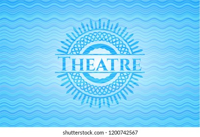 Theatre sky blue water wave emblem background.