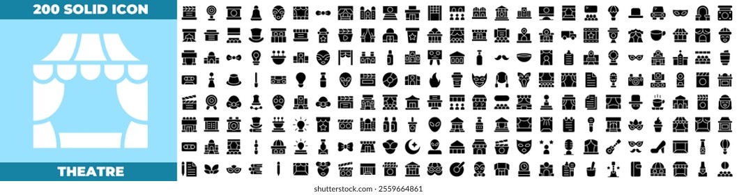 Theatre Solid Editable Icons set. Vector illustration in modern thin solid style of theatre icons: cinema, ticket, movie, etc