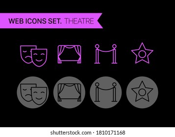 Theatre thin line icons vector set