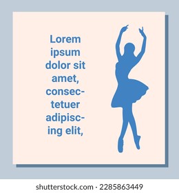 Diseño de boletos de teatro. Plantilla de volante de ballet. Silhouette de Ballerina en el tutu y zapato de punta. Diseño de tarjeta azul. Ilustración del vector