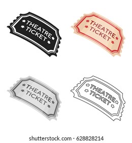 Theatre ticket icon in cartoon style isolated on white background. Theater symbol stock vector illustration