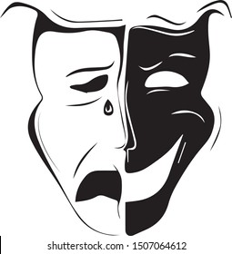 
theatre tragedy and comedy mask hand drawn vector illustration