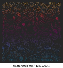 Theatre vector illustration. Entertaiment, cinema, stage, event. Background for banners, posters.