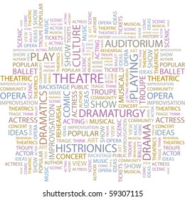 THEATRE. Word collage on white background. Illustration with different association terms.