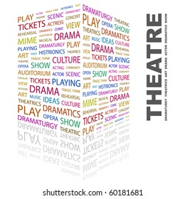 THEATRE. Word collage on white background. Illustration with different association terms.