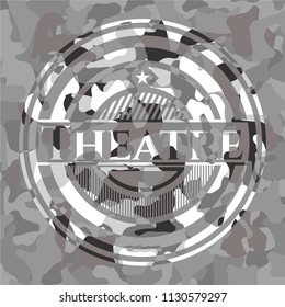 Theatre written on a grey camouflage texture