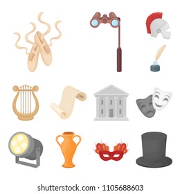 Theatrical art cartoon icons in set collection for design.Theater equipment and accessories vector symbol stock web illustration.