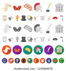 Theatrical art cartoon icons in set collection for design.Theater equipment and accessories vector symbol stock web illustration.