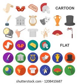 Theatrical art cartoon icons in set collection for design.Theater equipment and accessories vector symbol stock web illustration.