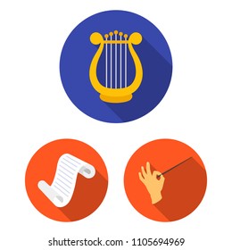 Theatrical art flat icons in set collection for design.Theater equipment and accessories vector symbol stock web illustration.