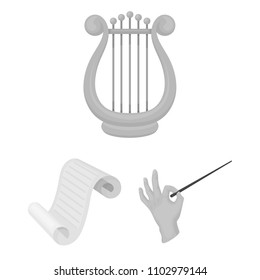Theatrical art monochrome icons in set collection for design.Theater equipment and accessories vector symbol stock web illustration.