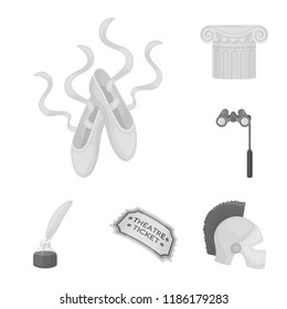 Theatrical art monochrome icons in set collection for design.Theater equipment and accessories vector symbol stock web illustration.