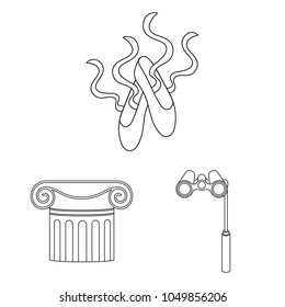 Theatrical art outline icons in set collection for design.Theater equipment and accessories vector symbol stock web illustration.