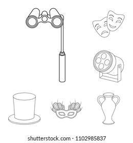 Theatrical art outline icons in set collection for design.Theater equipment and accessories vector symbol stock web illustration.