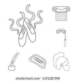 Theatrical art outline icons in set collection for design.Theater equipment and accessories vector symbol stock web illustration.