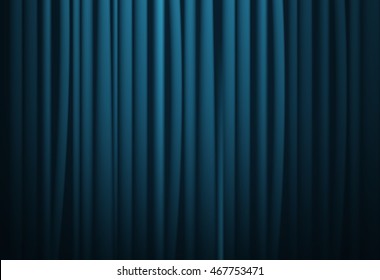 Theatrical background. Blue drape curtains. Cinema, theater, opera house. Vector