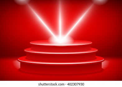 theatrical background.scene and red curtains.red podium on a background of red drape curtains.vector art