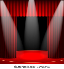 theatrical background.scene and red curtains.scene illuminated floodlights.vector