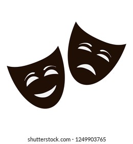Theatrical comic masks. Vector art. Set of color masks on a black and white background.
