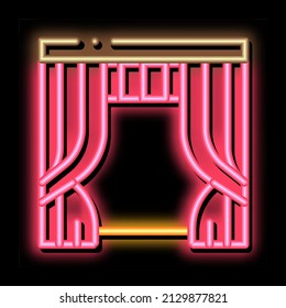 Theatrical Curtain neon light sign vector. Glowing bright icon Theatrical Curtain Sign. transparent symbol illustration