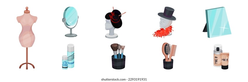 Theatrical Dressing Room Objects and Accessory Vector Set