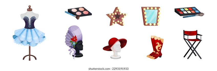 Theatrical Dressing Room Objects and Accessory Vector Set