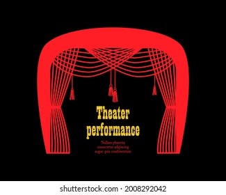 Theatrical emblem with  curtain. Suitable for theatrical program, typographic poster,   performance announcements. 